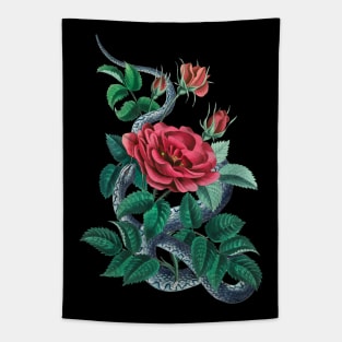 Red rose and blue snake Tapestry