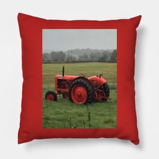 Vintage Red Tractor in a Field Pillow