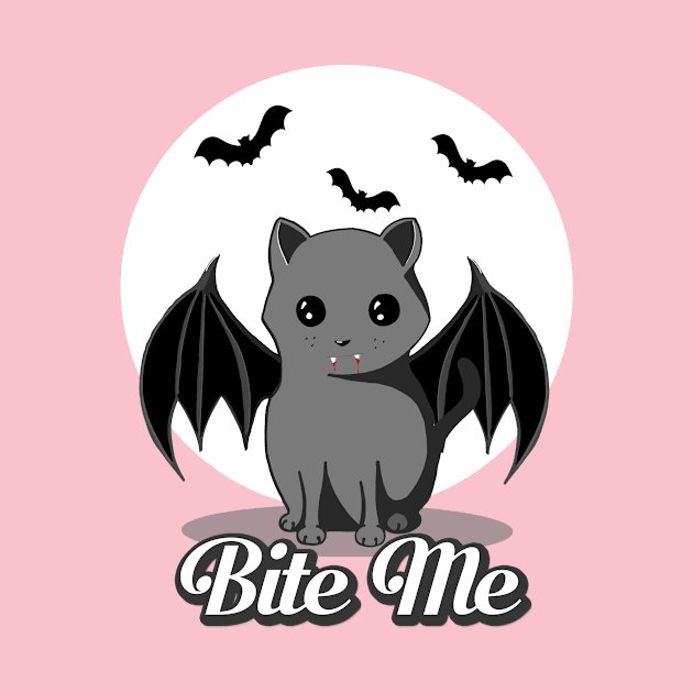 Bite Me Vampire Cat - Halloween Bat Cat by BlueTshirtCO by BlueTshirtCo