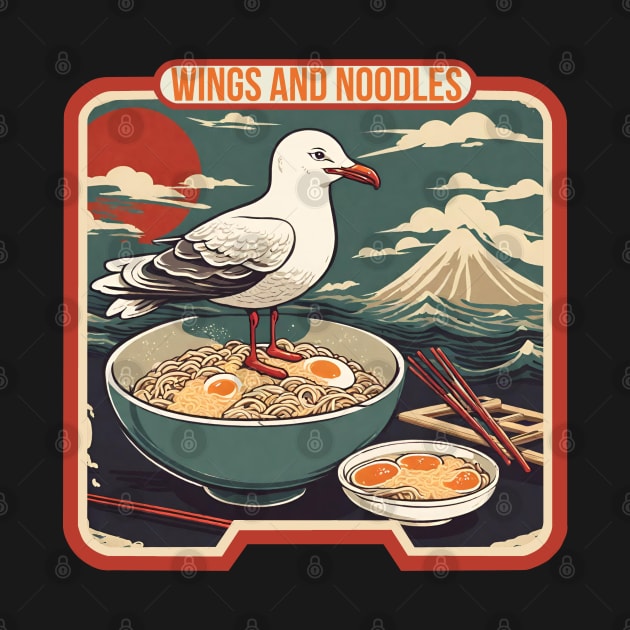 Seagull eat ramen by Ilustradamus