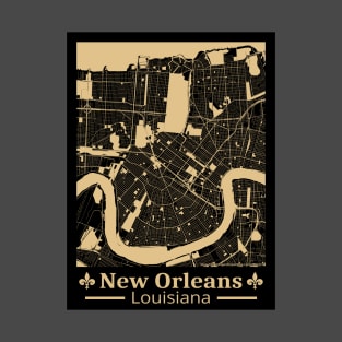 New Orleans Map - Black & Gold T-Shirt