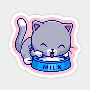 Cute Cat Drink Milk Cartoon Magnet