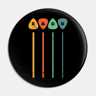 EADG Bass Strings Guitar Picks Retro Theme Pin