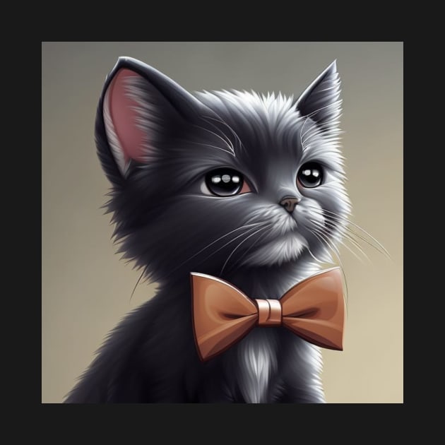 Elegant Grey and White Cat With an Orange Bow Tie | White and grey cat with brown eyes | Digital art Sticker by withdiamonds