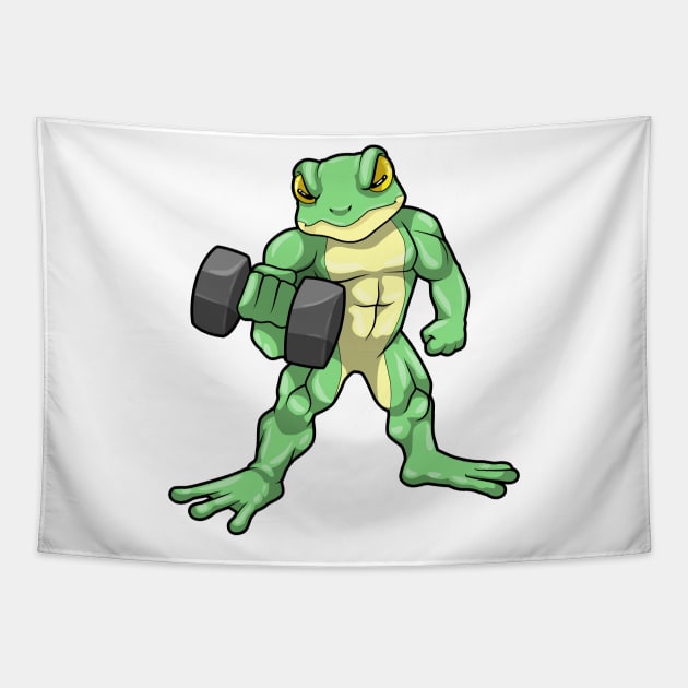 Frog at Bodybuilding with Dumbbell Tapestry by Markus Schnabel