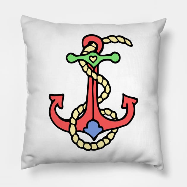 Ocean Anchor, Traditional Anchor Tattoo in Red Pillow by RajaGraphica