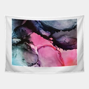 Pink and Navy Alcohol Ink Painting Tapestry