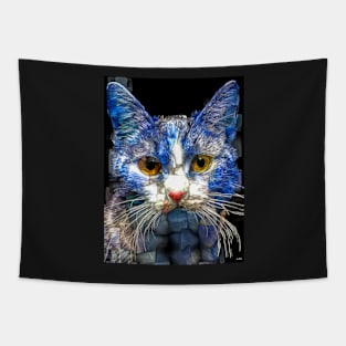 Blue Mosaic Cat Tapestry