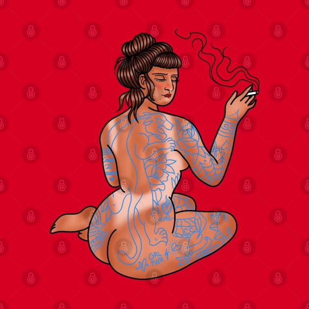 Girl smoke old school tattoo by MAYRAREINART