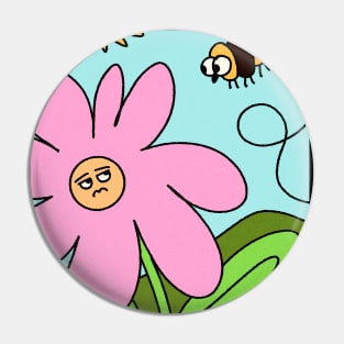 Cute flower and Bee Funny Landscape Cartoon Pin