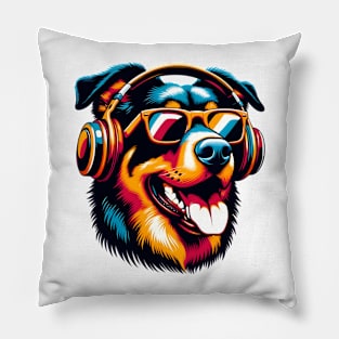 Beauceron Smiling DJ: Musical Dog in Sunglasses Pillow