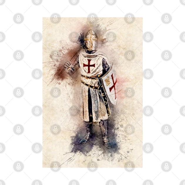 Knights Templar Warrior The crusader Watercolor Historic Fine Art by Naumovski