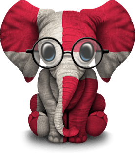Baby Elephant with Glasses and Danish Flag Magnet