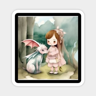cute girl with baby dragon Magnet