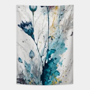 Abstract Flower vibrant Blue Splashes Tapestry