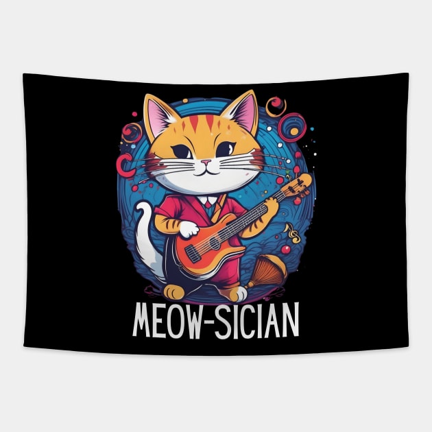 Funny Cat musician Meow-sician guitar musical Tapestry by click2print