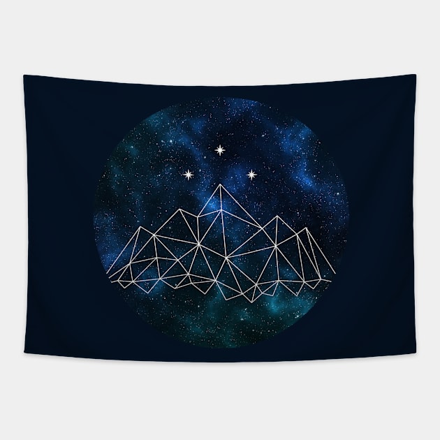 Night court - geometric mountain and stars on galaxy background Tapestry by Ranp