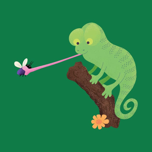 Cute funny green happy chameleon lizard cartoon by FrogFactory