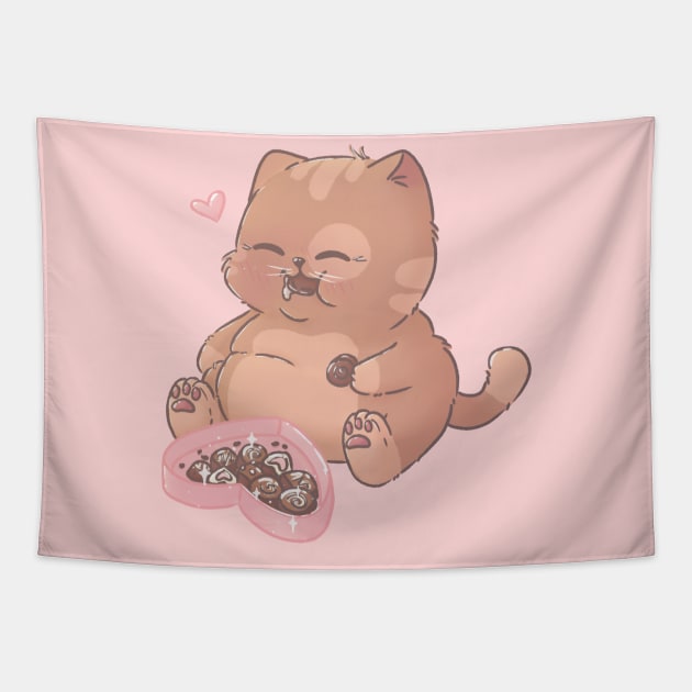 Chocolate Candy Box Cat Tapestry by LenasScribbles