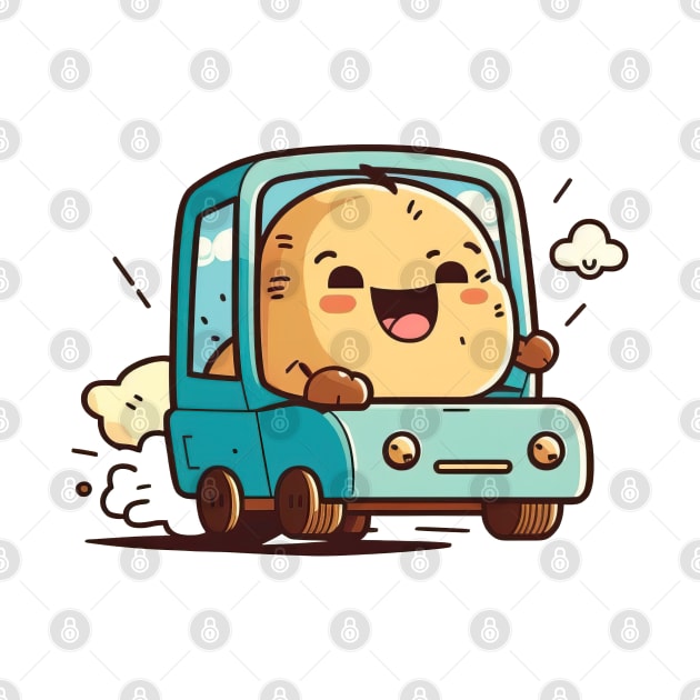 Cute kawaii baby potato driving a car by Quixar