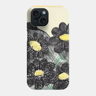 Botanical illustration with daisies. Hand painting, naturalistic black-yellow flowers. Summer print. Design for fabric, textile, packaging, flower shop, website, floristry. Phone Case