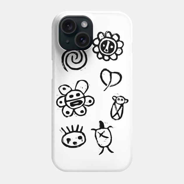 Taino Block Printed Symbols (Black Ink Version) Phone Case by LaForma