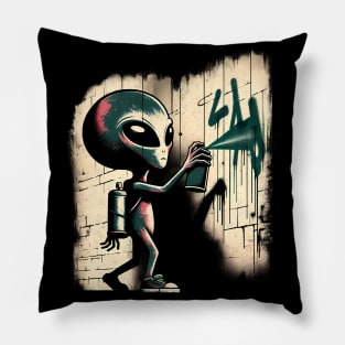 Urban Alien Graffiti Artist T-Shirt - Street Art Enthusiast Tee Pillow