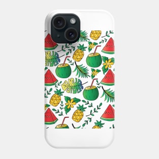 Seamless pattern with pineapple, watermelon and coconut slice. Phone Case