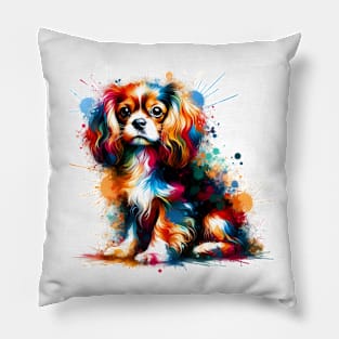 Colorful Splashed Art English Toy Spaniel Portrait Pillow