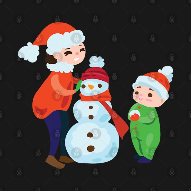 Kids building snowman by holidaystore