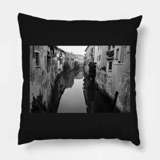 Rio Canal in Mantua, Italy in BW Pillow