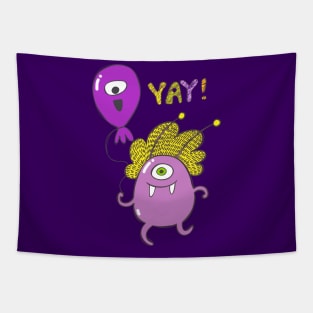 Pink One-eye Monster with Balloon Tapestry