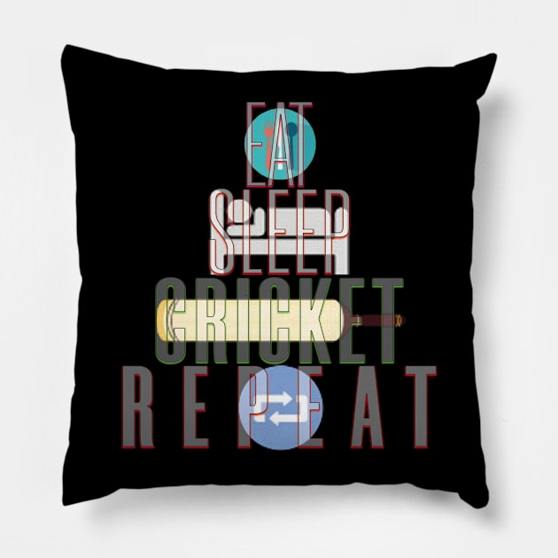 Eat sleep cricket repeat Pillow by TeeText