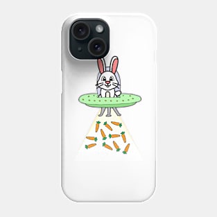 Funny white rabbit is flying a spaceship Phone Case