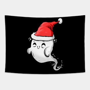 Cute Ghost Wearing Santa Hat Christmas Halloween Hallowxmas Tapestry