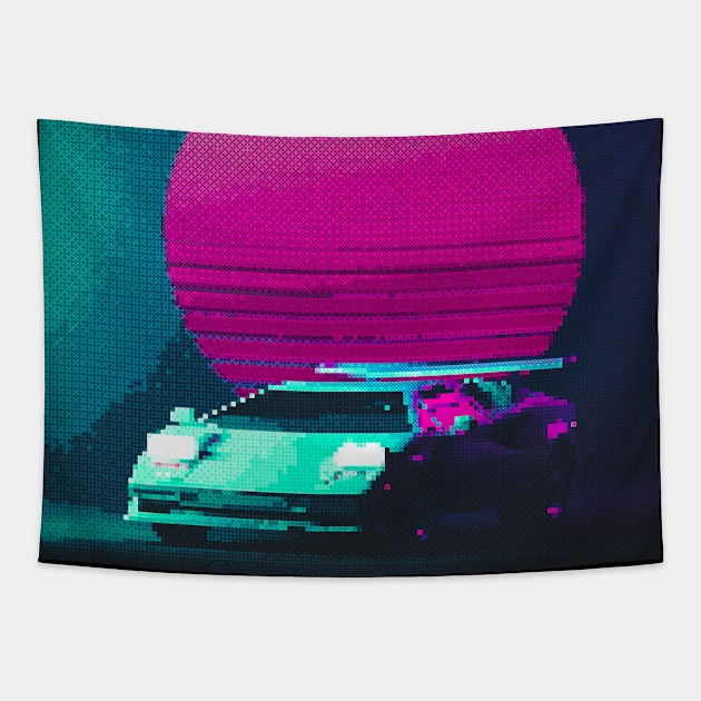 80s Car Pixel Art Tapestry by TheVintageChaosCo.