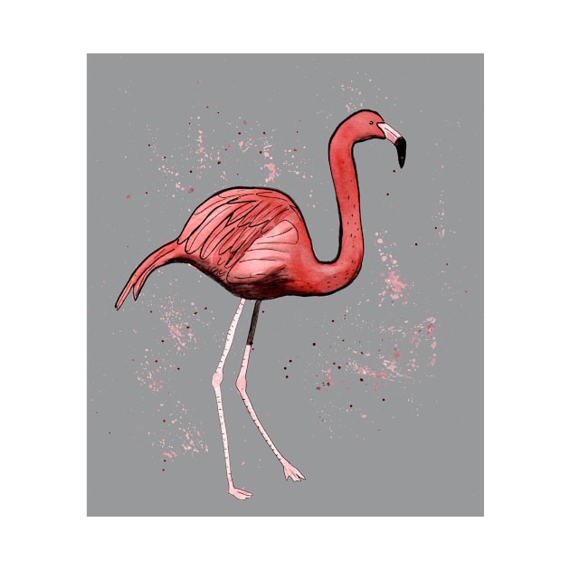 Flamingo with tropical leaves and an ultimate gray background by Sandraartist