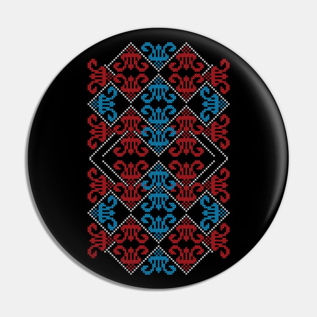 Palestinian Traditional Realistic Tatreez Palestine Folk Embroidery Art Design #3 - lght Pin by QualiTshirt