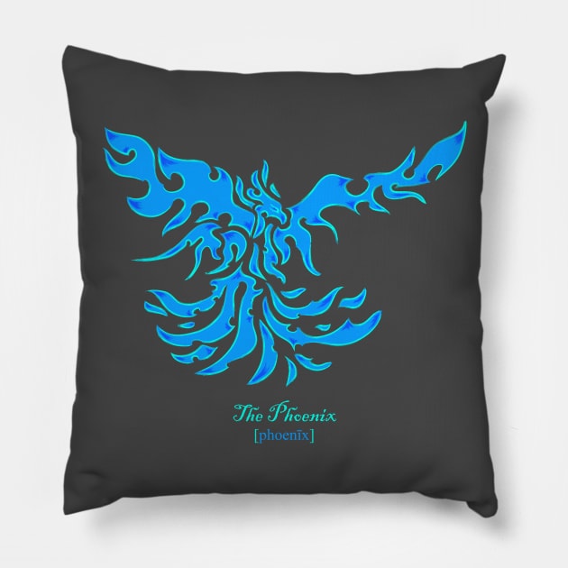 The Phoenix - blue Pillow by Ravendax