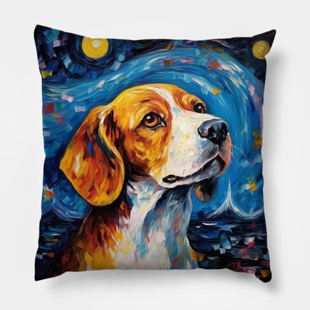 Beagle Portrait Painting in "The Starry Night" style Pillow by NatashaCuteShop