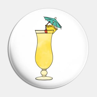 Pina Colada Watercolor Cocktail Drink Pin