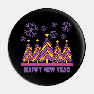 Happy New Year 2024 Tree Snowflakes Pin