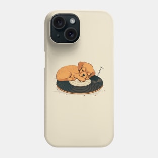 Serenity Unleashed: Sleeping Puppy on Vintage Vinyl Record Art Print Phone Case