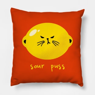 Sour Puss Lemon Kitty Cat Curmudgeon Pillow