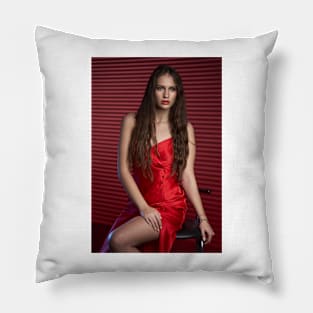 Glamour of a lady in red dress Pillow