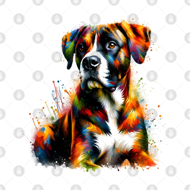 Abstract Treeing Tennessee Brindle in Colorful Splash Art by ArtRUs