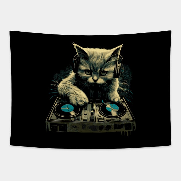 Cat DJ - Blue Kitty - DJ Cat - Deadmau5 - Deadmouse Tapestry by Barn Shirt USA