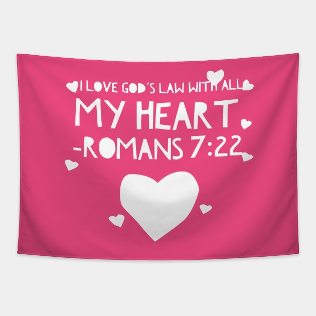 Romans 7:22 Bible Verse With Hearts Tapestry by JakeRhodes