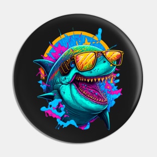 Synthwave/Retrowave neon SHARK with Glasses Pin