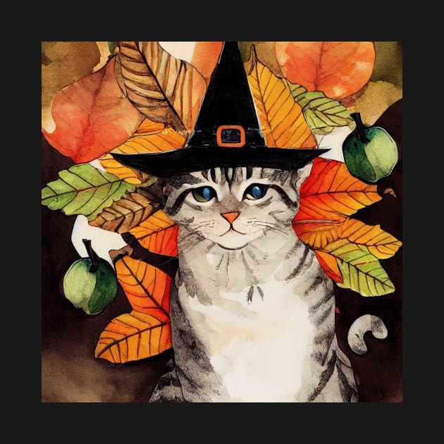 Cat in witch hat Halloween by fistikci